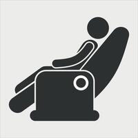 black and white icon of massage chair with person on white background vector
