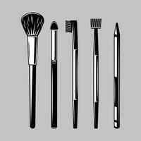black and white icon of makeup brush set on white background vector