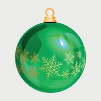 green new year christmas glass ball on the tree with snowflake pattern on white background vector
