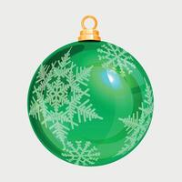 green christmas glass ball on the tree with snowflake pattern on white background vector