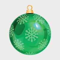 green new year christmas glass ball on the tree with snowflake pattern isolated on white background vector