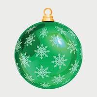 green new year glass ball on the tree with snowflake pattern on white background vector