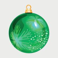green new year christmas ball on the tree with snowflake pattern on white background vector