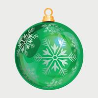 green new year christmas glass ball on the tree with snowflake pattern isolated vector