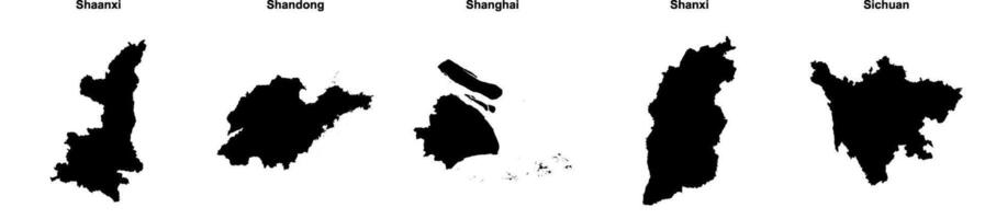 Shaanxi, Shandong, Shanghai, Shanxi, Sichuan outline maps vector