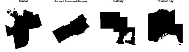Simcoe, Stormont, Dundas and Glengarry, Sudbury, Thunder Bay outline maps vector