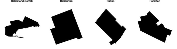 Haldimand Norfolk, Haliburton, Halton, Hamilton outline maps vector