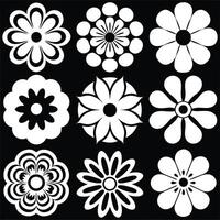 Modern White Flower Icons on a Black Background for Creative Projects vector