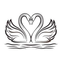 Romantic Swan Pair Forming a Heart in a Black and White Design vector