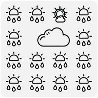 Stylized Weather Icon Featuring Sun and Rain with Partly Cloudy Design vector