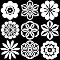 Simple Flower Icons in White on Black Background Graphic Design Elements vector