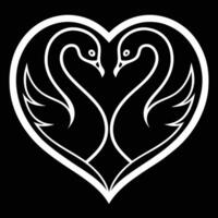 Symmetrical Swan Couple with Heart Outline in Elegant Line Art vector