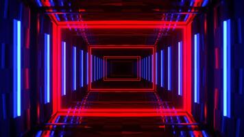 Blue and Deep Red Strobe Neon Hallway With Checkerboard Texture Background VJ Loop I 4K video