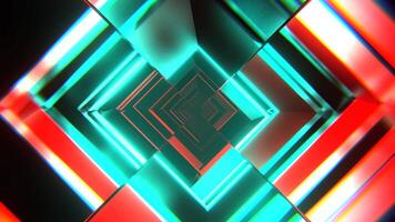 Turquoise and Red Shape Shifting Cuber Tunnel Background VJ Loop I 4K video