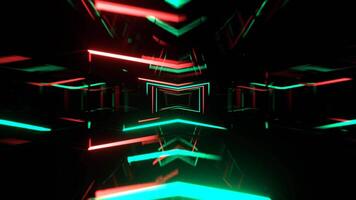 Turquoise and Light Red Neon Corridor With Glowing Frames Background VJ Loop I 4K video