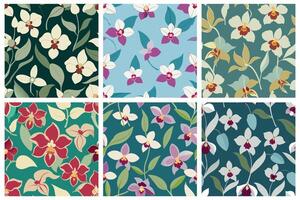 A set of six different floral patterns with orchid vector