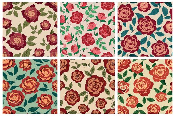 A set of six different roses patterns