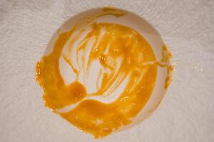 Empty plate with stains of orange sauce after finishing photo