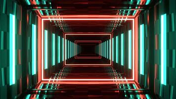 Turquoise and Light Red Neon Hallway With Checkerboard Texture Background VJ Loop I 4K video