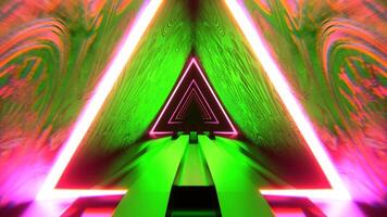 Green and Pink Triangular Alien Neon Corridor Background VJ Loop I 4K video