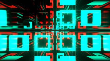 Red and Turquoise Strobe Abstract Tunnel Of Neon Squares Background VJ Loop I 4K video