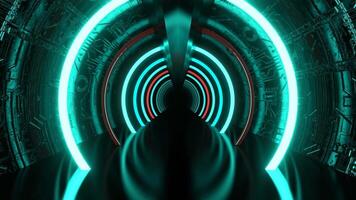 Turquoise and Red Neon Strobe Corridor With Round Arches Background VJ Loop I 4K video