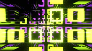 Purple and Light Green Strobe Abstract Tunnel Of Neon Squares Background VJ Loop I 4K video