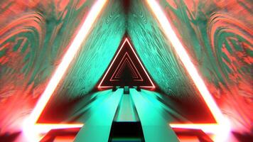 Turquoise and Light Red Triangular Alien Neon Corridor Background VJ Loop I 4K video