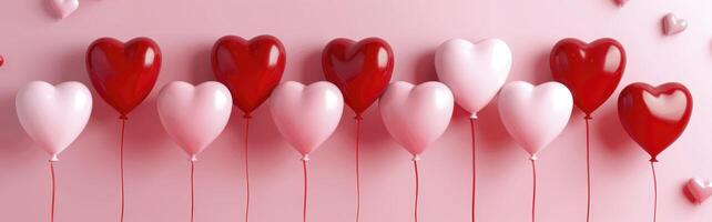 Many red and white balloons are arranged in the shape of a heart photo