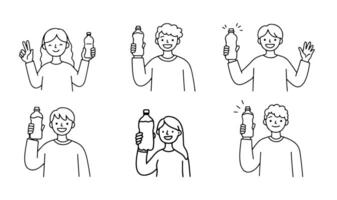 A modern design with a minimalist drawing style and a human icon drinking water. vector