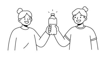 Two people holding a water bottle. An illustration isolated on a white background, usable on websites and apps. vector