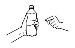 Hand holding a water bottle icon. A simplified illustration that can be used on digital platforms and apps. Designed on a white background. vector
