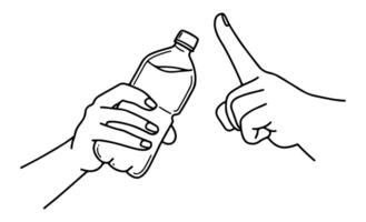 Hand holding a water bottle. A simplified iconic illustration that can be used on web and mobile platforms. Designed on a white background. vector