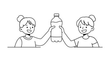 Outline icon usable on websites and apps. An illustration isolated on a white background, two people holding a water bottle. vector