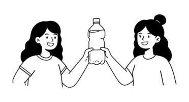 An illustration of two people holding a water bottle. Isolated on a white background, usable on websites. vector