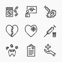 Design Illustration of healthcare set icon with line style. Suitable for UI, mobile design, web design, etc. vector