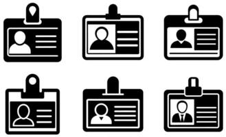 black and white graphic icons depicting various ID badges. vector