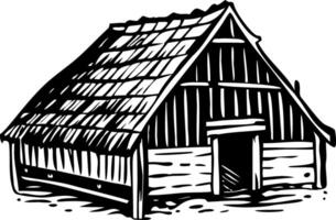 A vintage style illustration of an old longhouse architecture vector