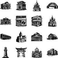 Collection of Building Structure Vintage Illustrations vector