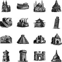 Set of Building Architecture Vintage Illustrations vector