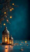 Ramadan lanterns on blue background photo