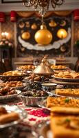 A table with many plates of food on it photo