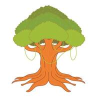 Lush big tree with sprawling roots and dense foliage, perfect for nature, environment, and landscape designs. vector