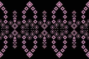 Fabric pattern with cross stitch with color black background ethnic pattern fabric motif decor. vector