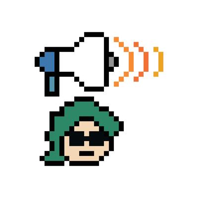8 bit notice man male cartoon boy megaphone declare announce publish advertise notify art pixel.