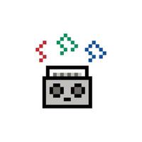 8 bit decor of radio transistor radio music player 8 bit design character pixel. vector