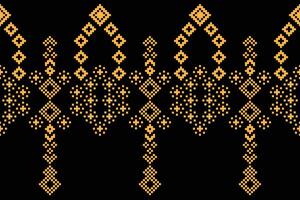 Cross stitch with color black background ethnic pattern fabric motif. vector