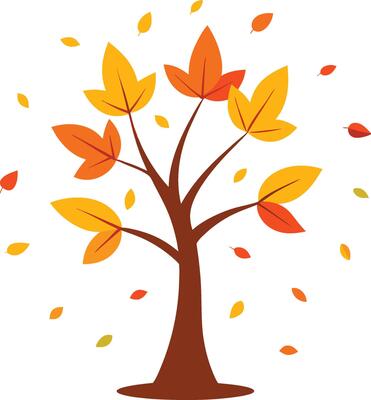 Autumn tree with falling leaves illustration