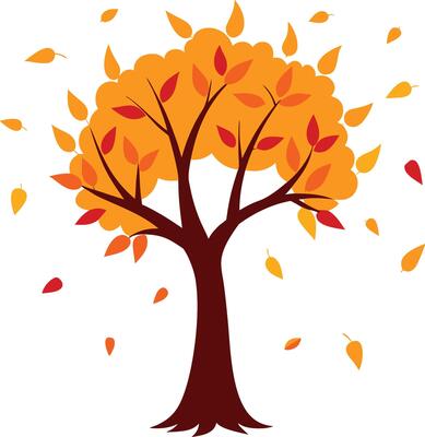 Autumn tree illustration with falling leaves