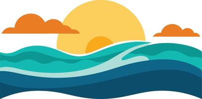 tunning Beach Sunset with Waves Crashing Art for Summer Vibes vector